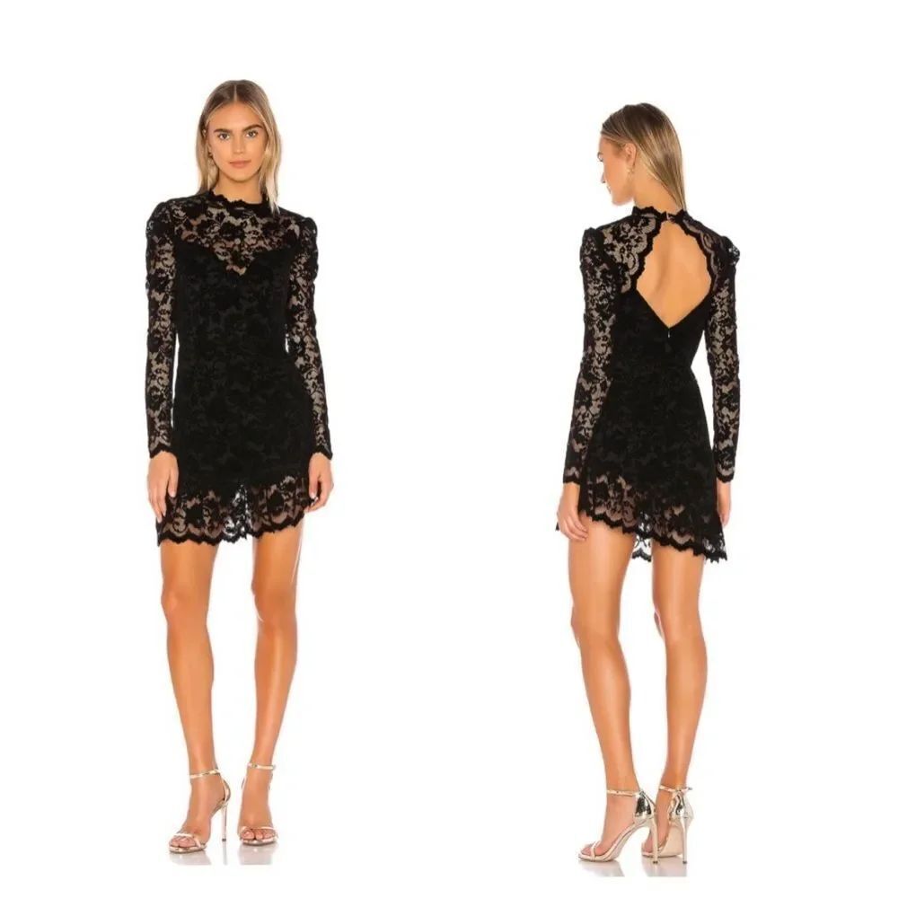 NEW SAYLOR  Kacey black velvet lace open back asymmetrical hem mini dress M